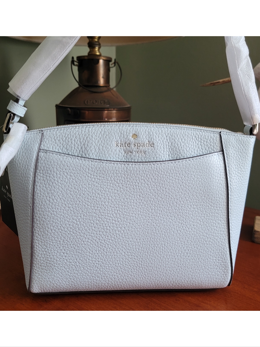 Kate Spade Wkru0258 Monica Small Crossbody Ice Blue Pebbled Leather Bag Nwt